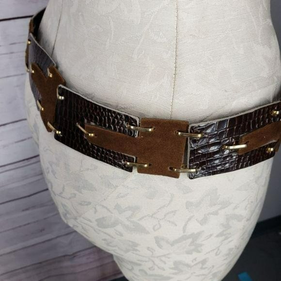 Brown Leather Gold Hoop Hook Closure Statement Belt ‎ Cosplay - Picture 6 of 11